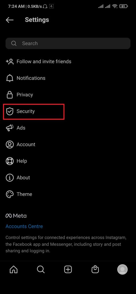 Instagram security option