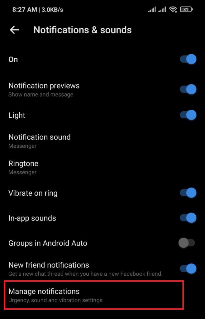 Additional Notifications settings on Messenger