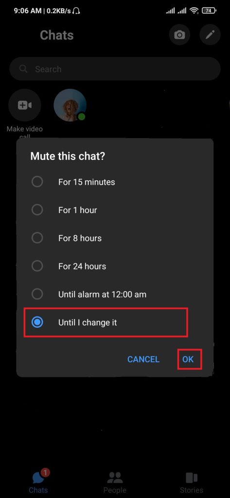 Mute the chat to turn off Messenger sound