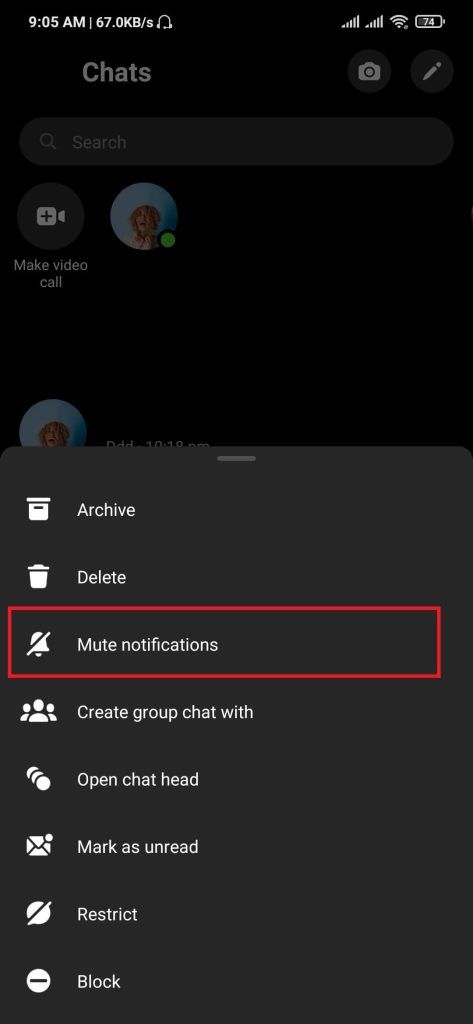 Mute notifications option