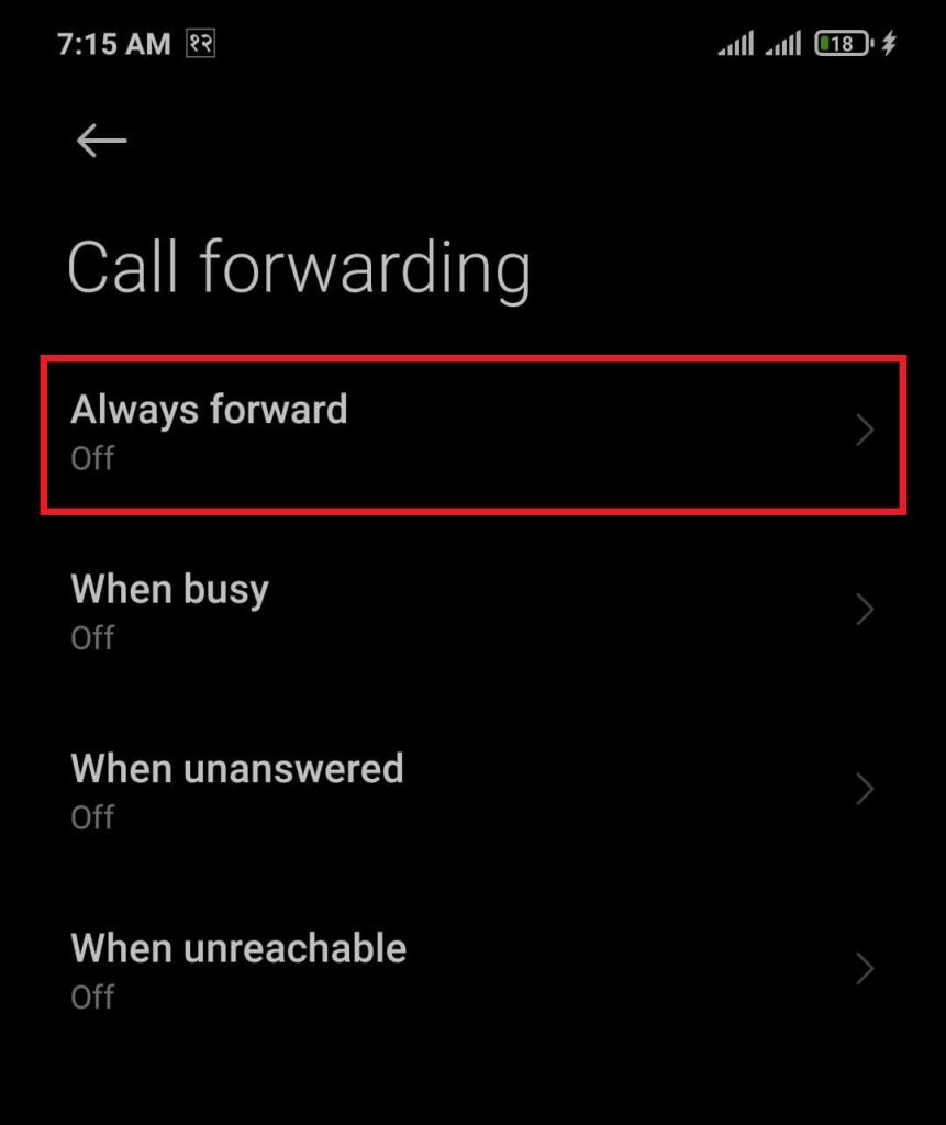 Choose the mode of calls forwarding