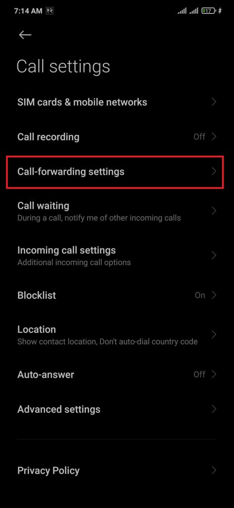 Forwarding calls settings