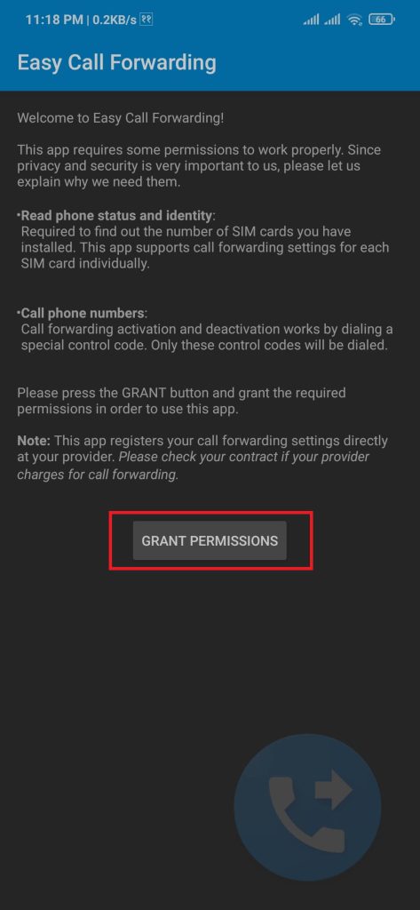 Grant permission for Easy call app