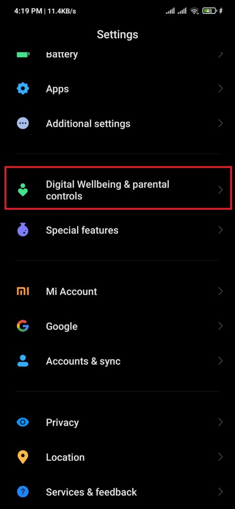 Digital Wellbeing & parental controls