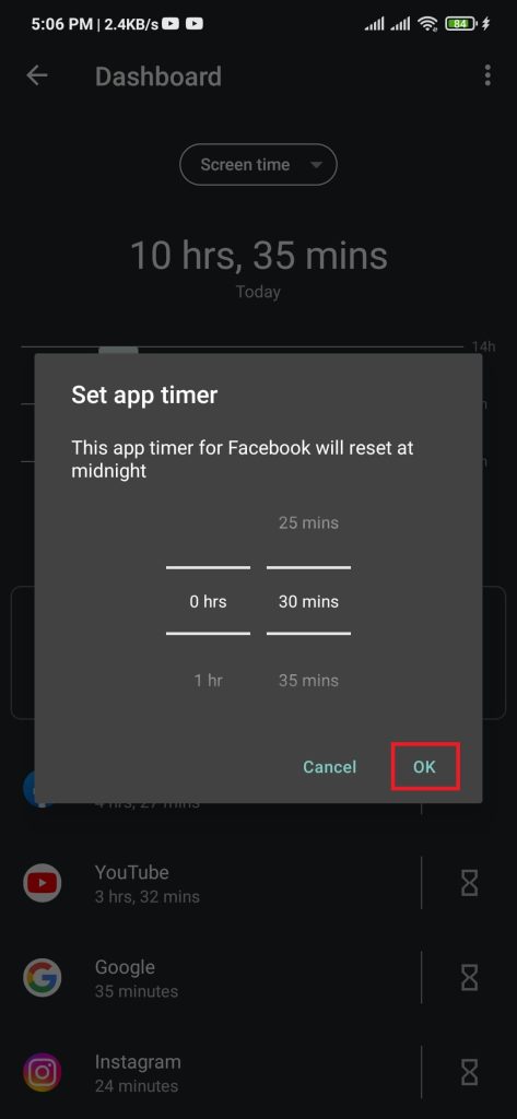 setting app timer