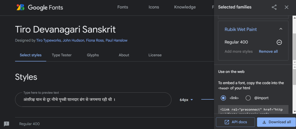 Google Fonts, a font library that supports hindi font