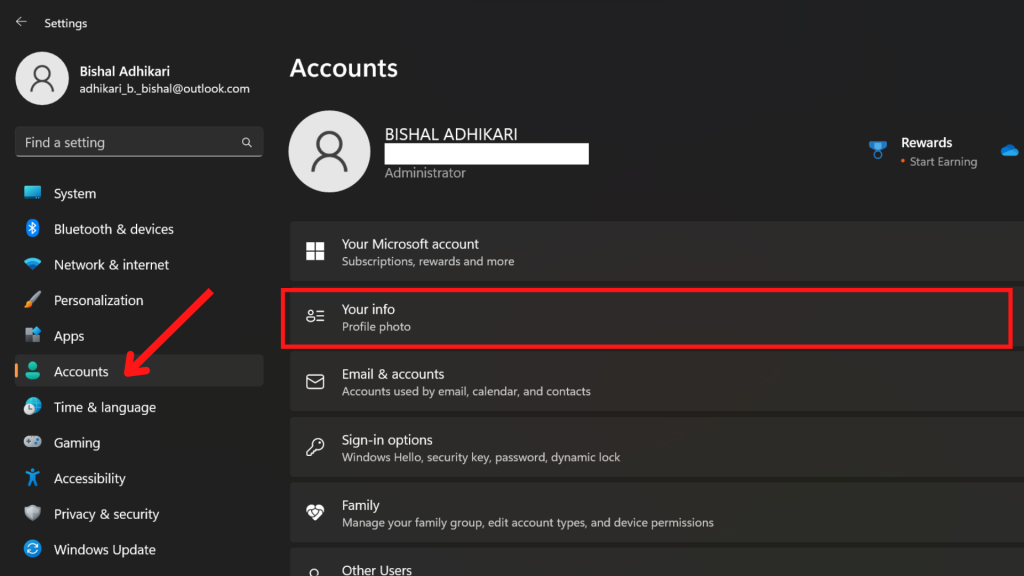  Remove Microsoft Account from Windows 11 using Windows Settings
