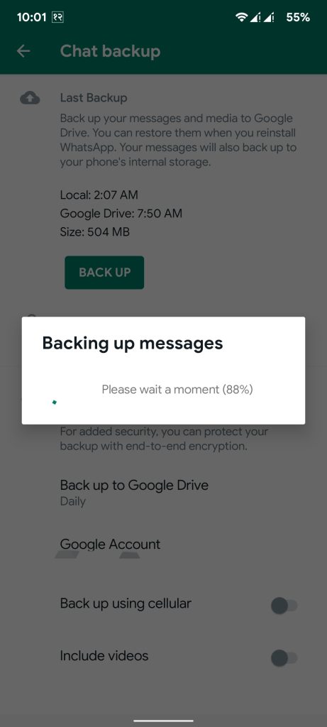 Backup messages to Change WhatsApp Phone 