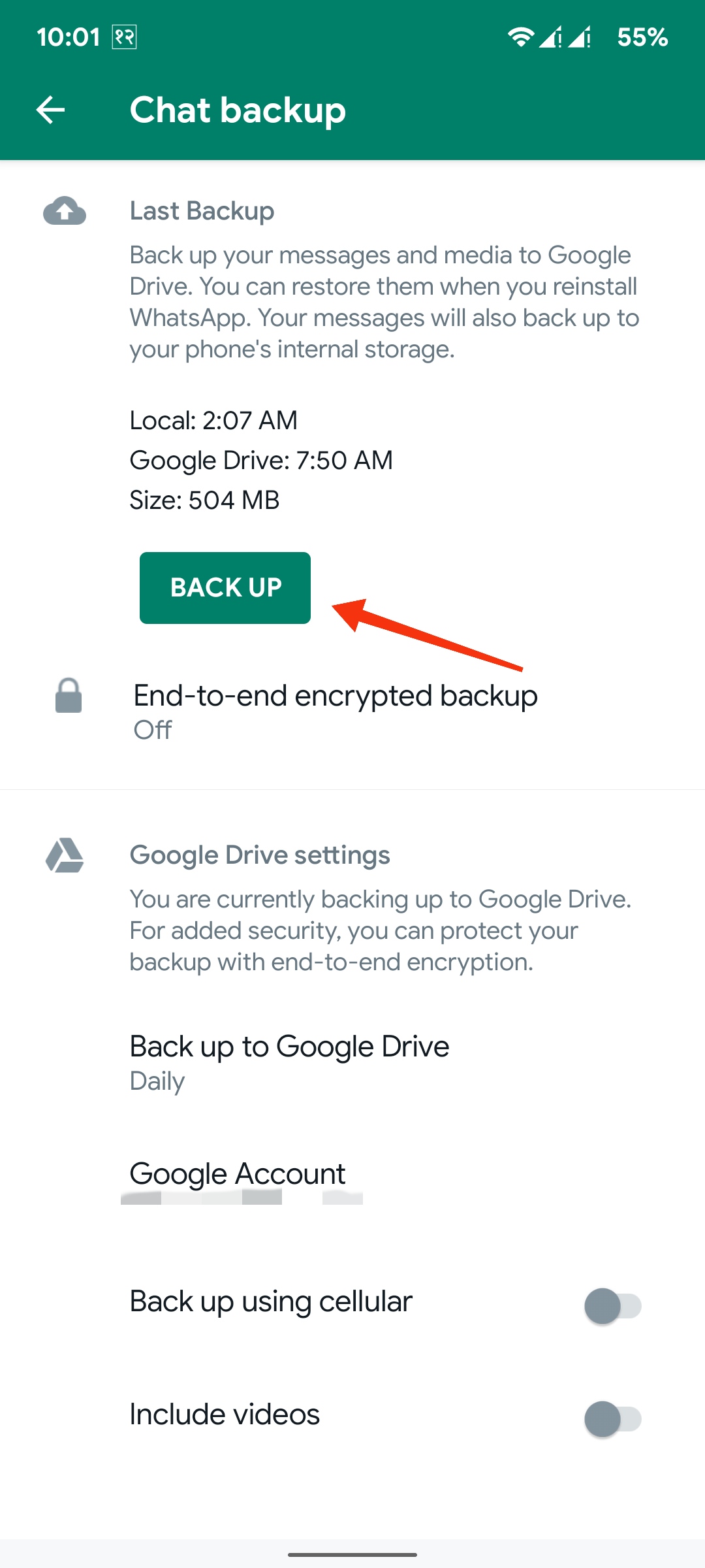 Backup button that enables you to store data to the cloud.