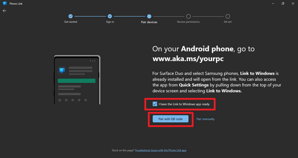 Pair with QR code on Windows