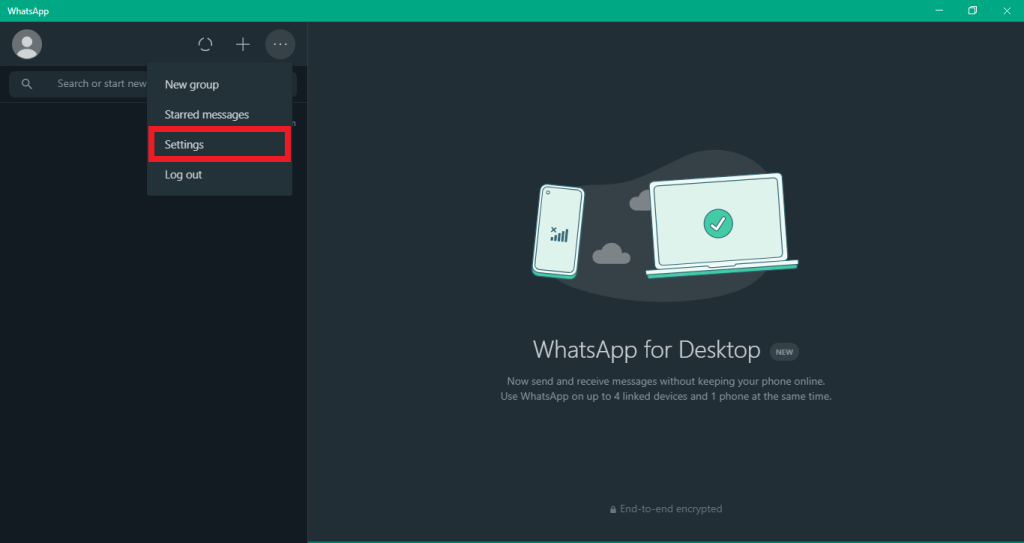 WhatsApp desktop app settings option