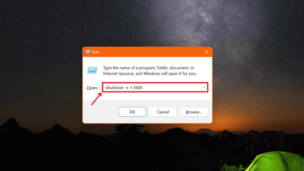 Set Shutdown Timer in Windows 11 using run