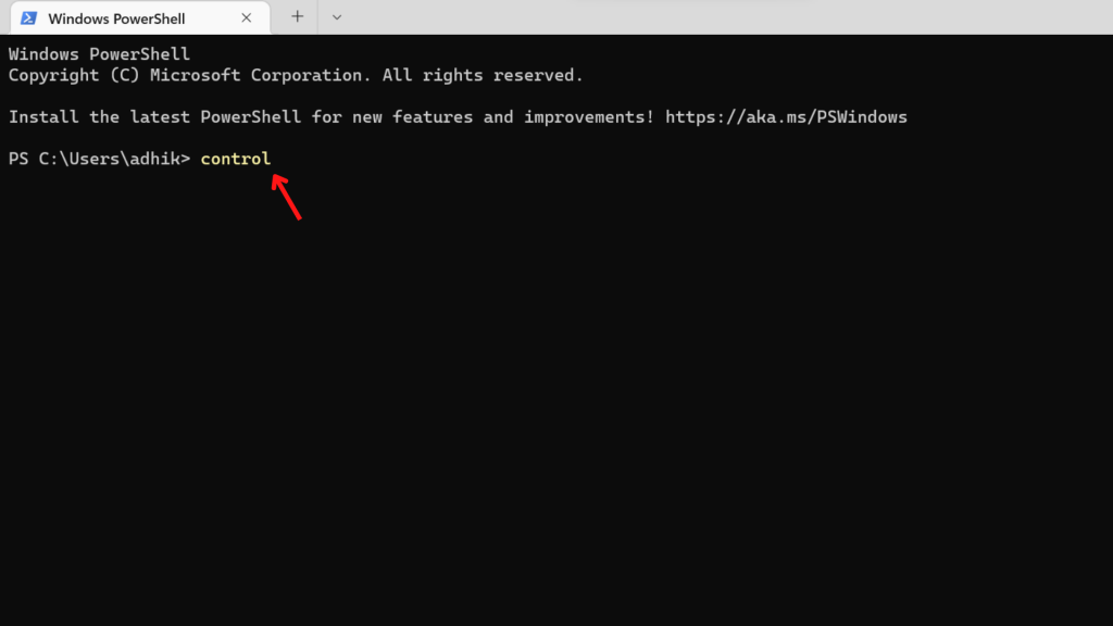 Find the control panel in windows 11 from cmd or PowerShell