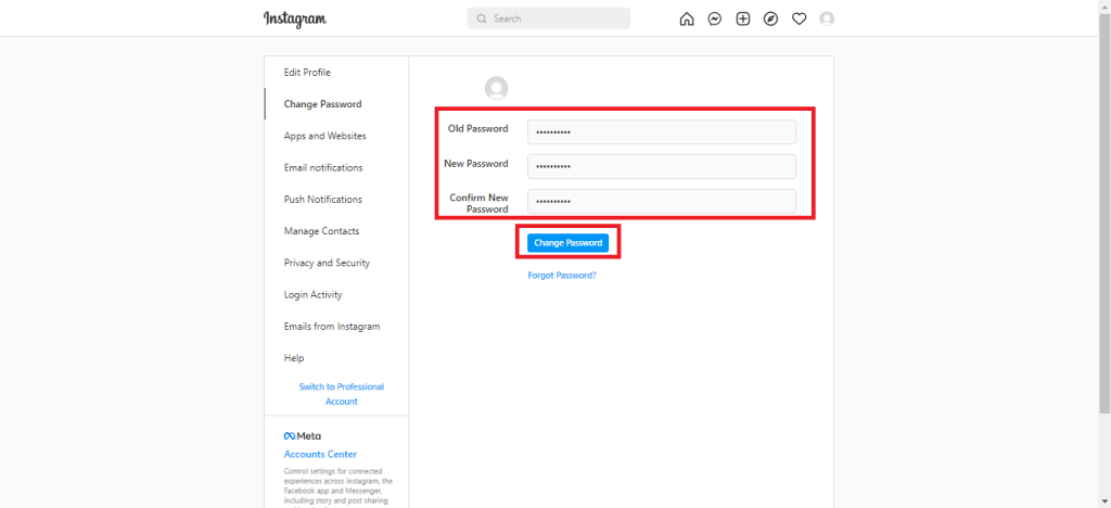 Change Instagram Password