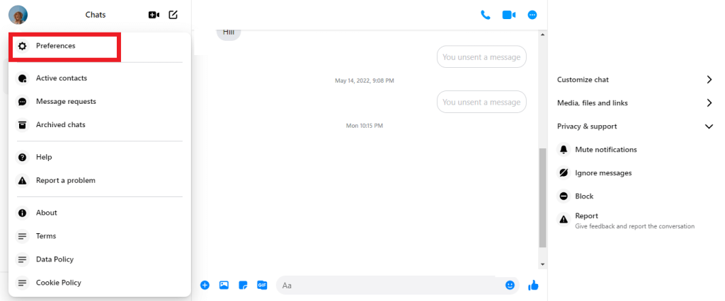 Facebook Messenger settings