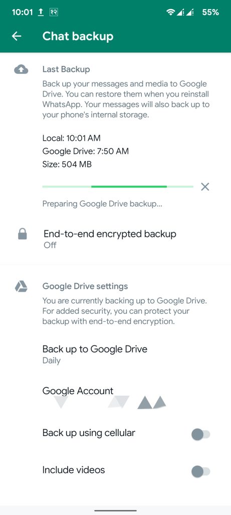File uploading to Google Drive to Change WhatsApp Phone 