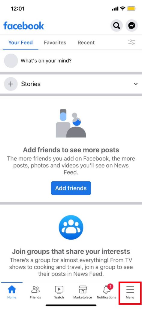 Facebook home page