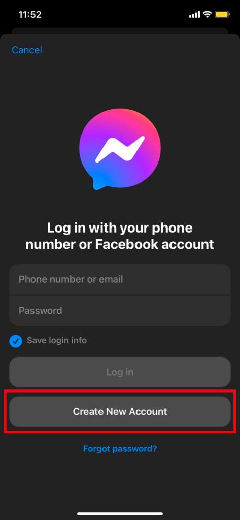 Messenger Home page on iOS