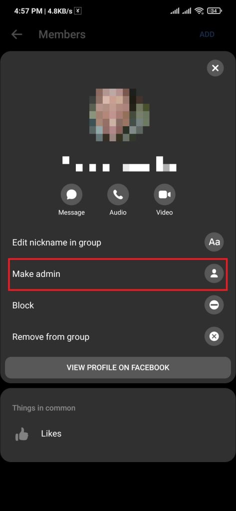 make a member admin of that group