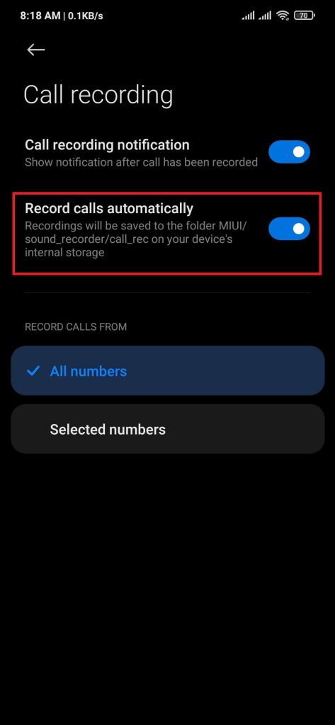 Enable automatic call record