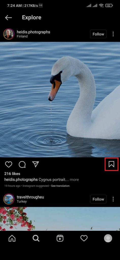 Bookmarking posts to save Instagram photos