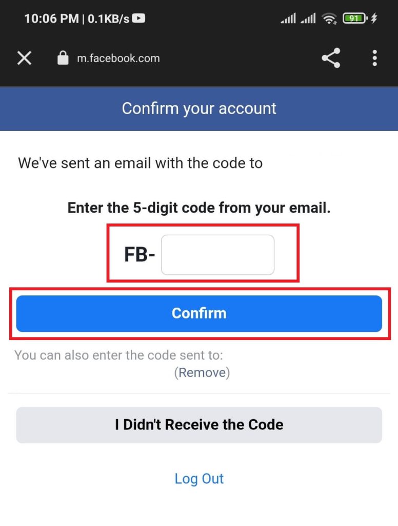 Confirm otp code from your email/phone number