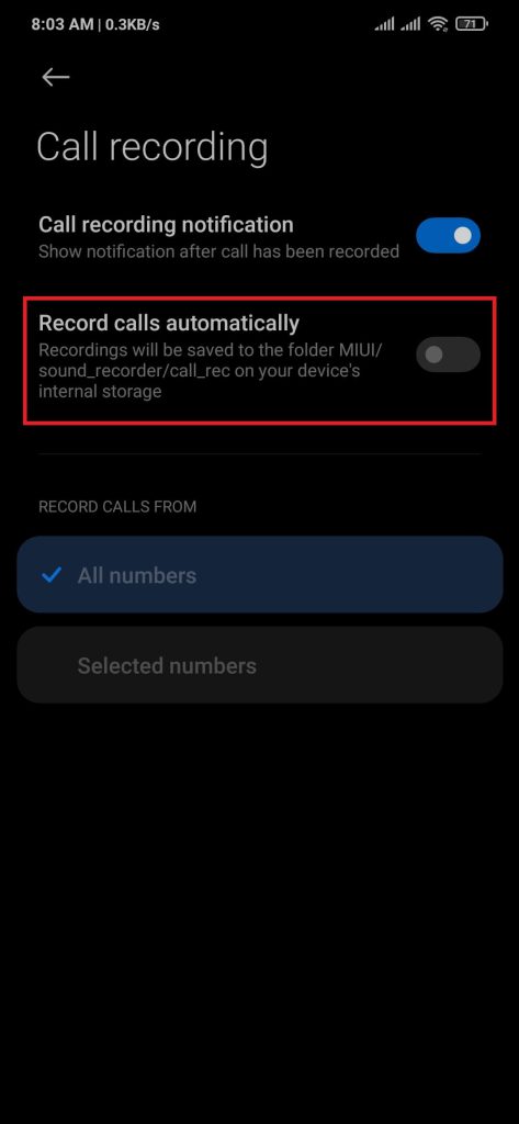 Records calls automatically option