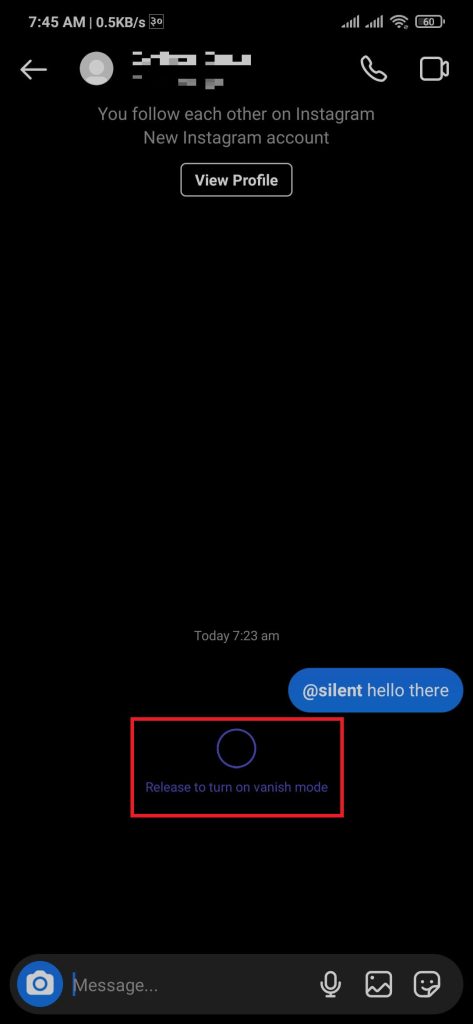 Entering the vanish mode to send silent messages