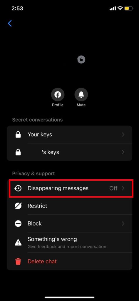 Turn on end-to-end encrypted disappearing message