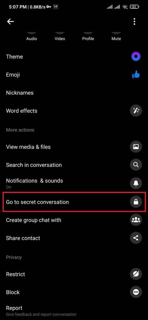 Secret end-to-end encryption on Messenger