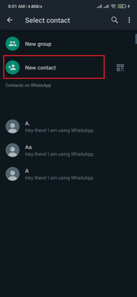 Adding someone on WhatsApp