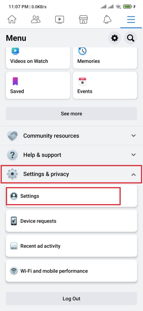 Facebook and messenger settings