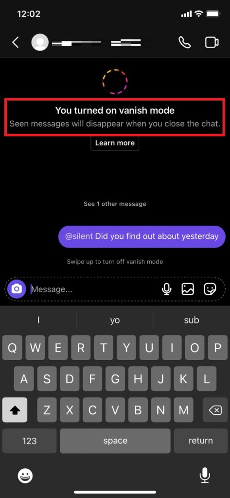 vanish mode on Instagram