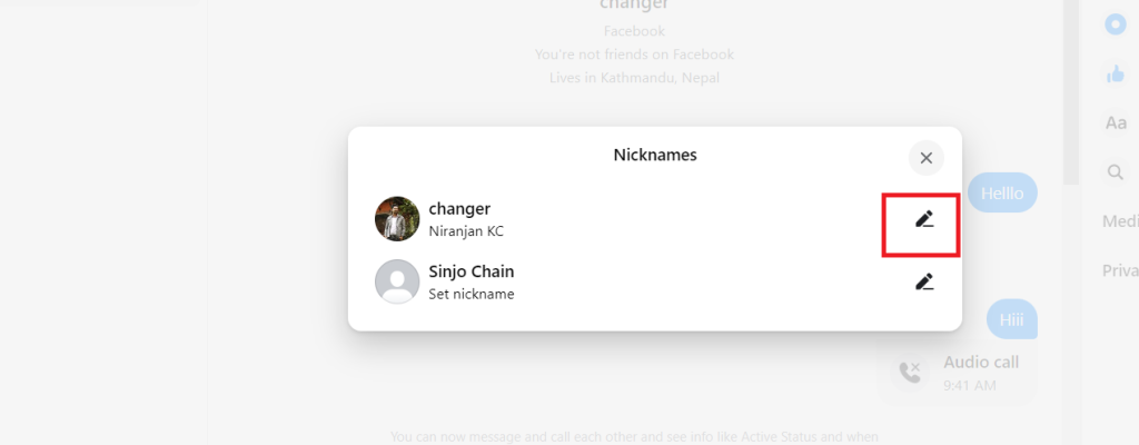 Change chat nickname facebook