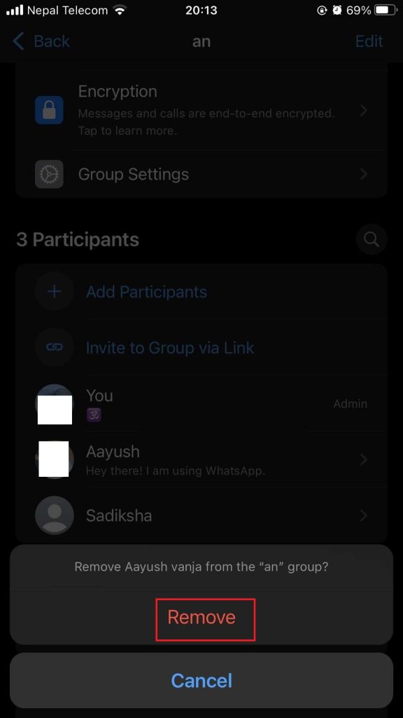 After you remove a member you can delete a WhatsApp group.