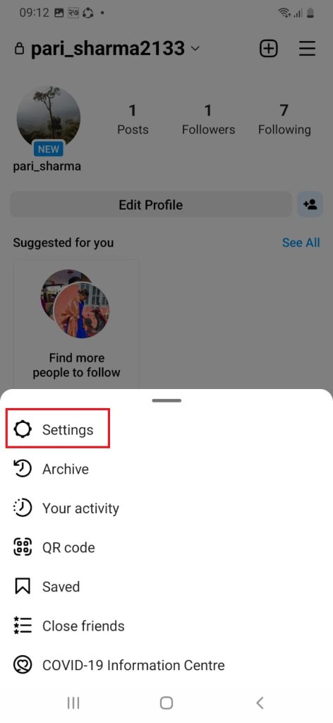 Select Setting option to block someone on Instagram