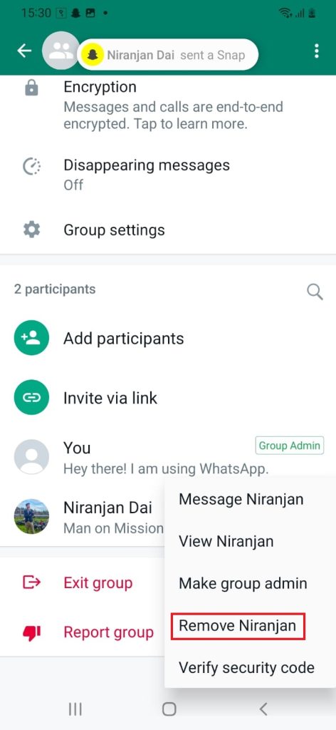 After you remove a member you can delete a WhatsApp group.