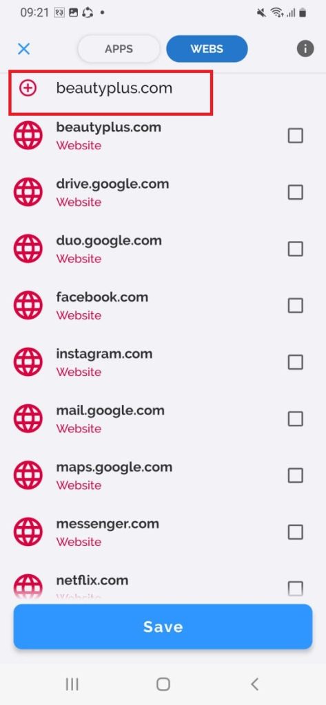 Choose to block Websites on android