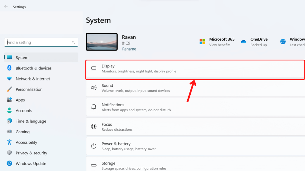 Navigate to System >> Display and click on it