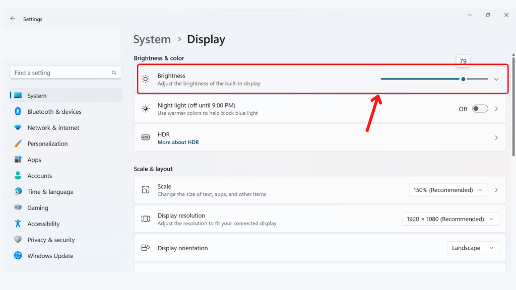 You can quickly increase the brightness or lower brightness with the brightness slider.