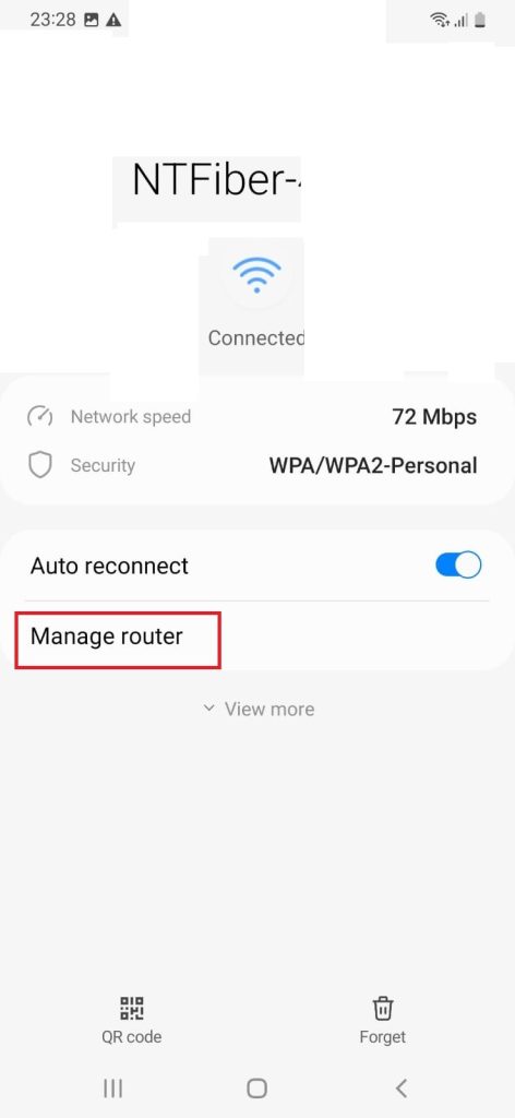  manage router further able to see WIFI password on the Android phone 