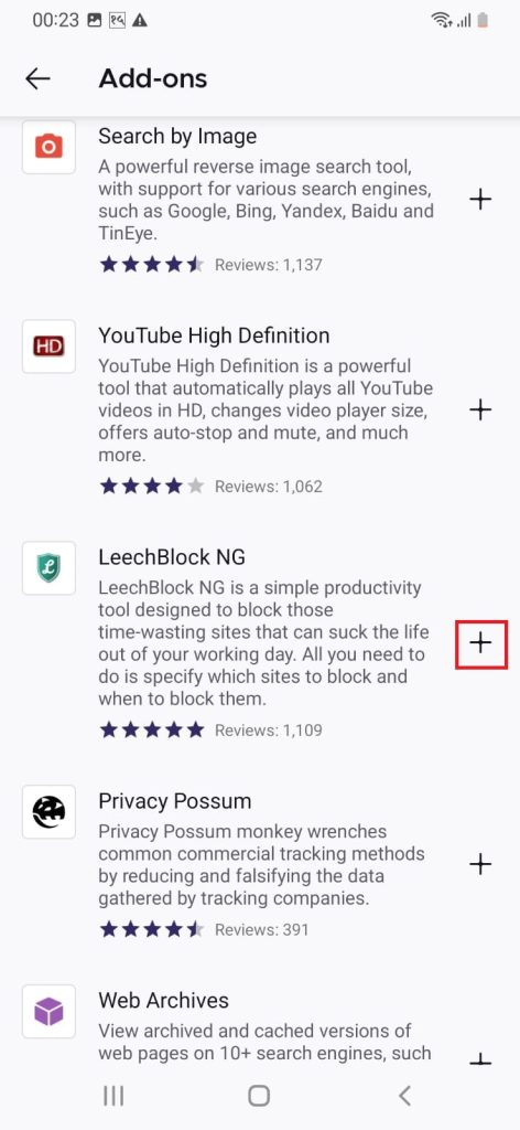 Addition of LeechBlock NG