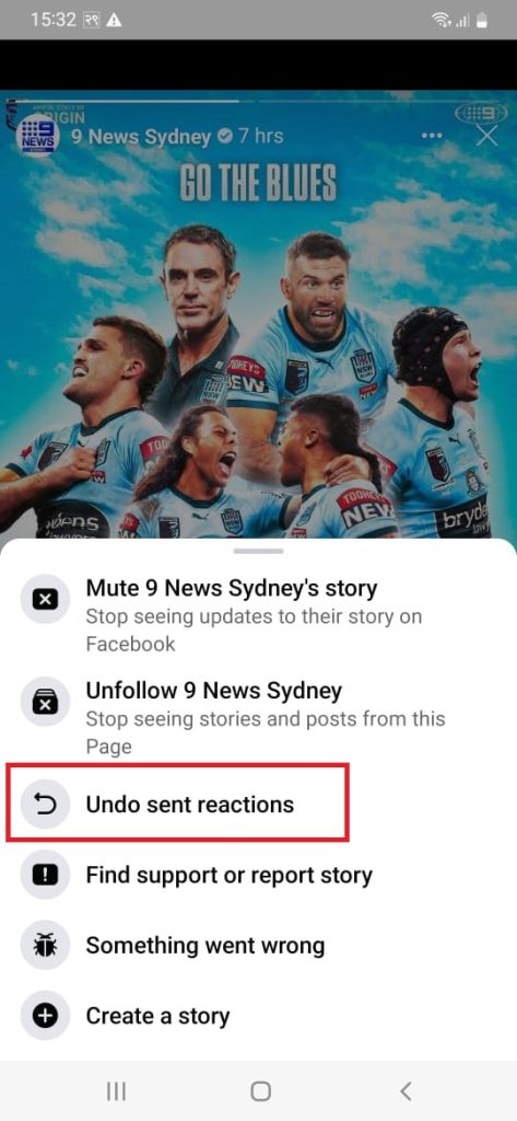 Select undo sent reactions to remove reaction on a Facebook story