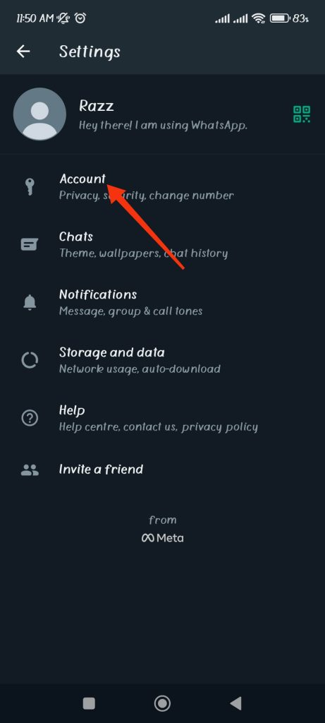 Account settings Whatsapp