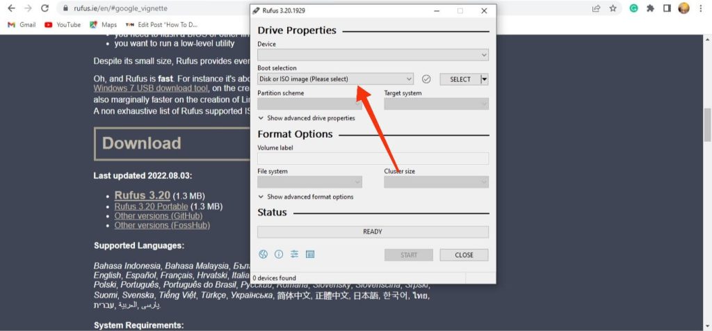 Choose ISO Image in Rufus