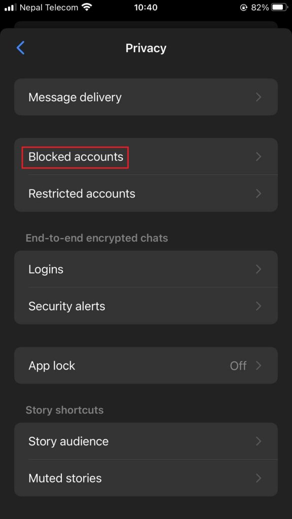 Blocked accounts list