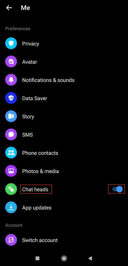 chat heads on messenger