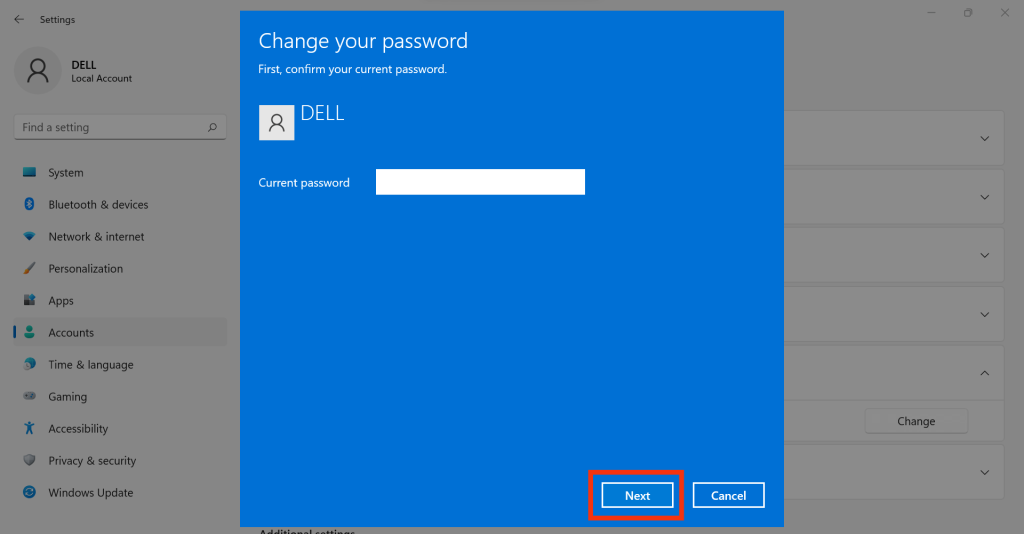 change password windows 11