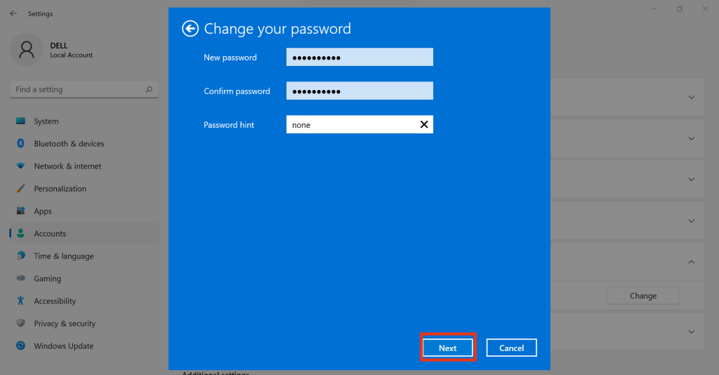 change password windows 11