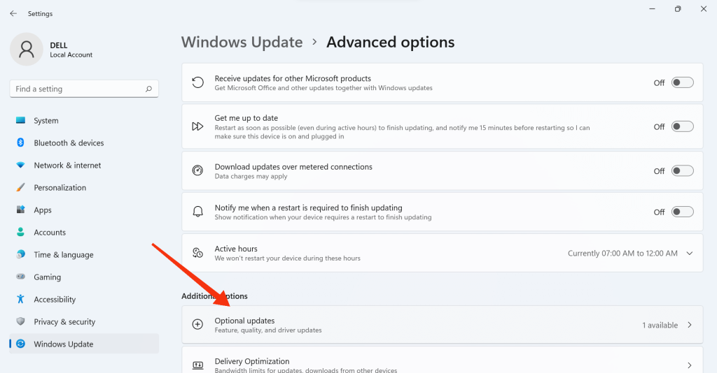 Optional updates Windows 11
